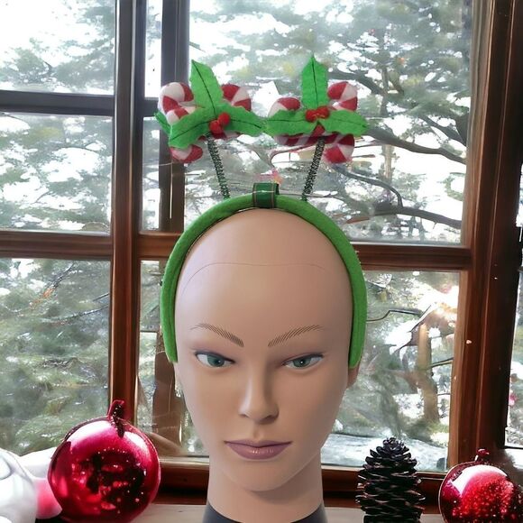 Christmas Bopper Headband Candycane Holly Berry Christmas House Felt Jiggly - Picture 14 of 16